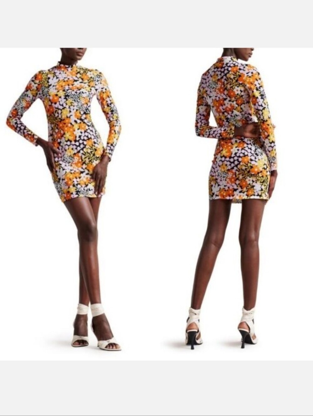 NWT Ted Baker Floral Long-Sleeve Bodycon Delilah Mod Mini Dress 3 (sz 8-10 US)